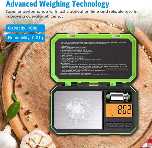 AMIR Mini Digital Weighing Scale, 100g-0.01g Pocket Scale with 50g Calibration Weight, Tare & Auto Off Function, Green (Battery Included)...