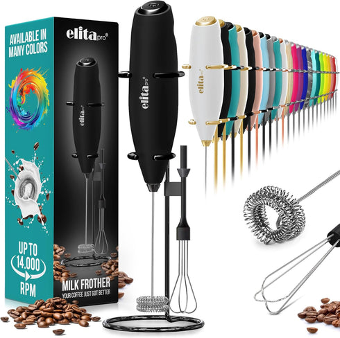 ElitaPro Powerful Milk Frother Wand - 2 in 1 Handheld Coffee Frother and Egg Beater - Mini Foam Maker With Stand - Whisk Drink Mixer & Foamer for ...