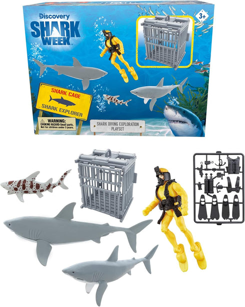 Shark Week Discovery Shark Diving Exploration Playset, Cage, Leopard Shark, Birthday Gift and Party Favors for Kids...