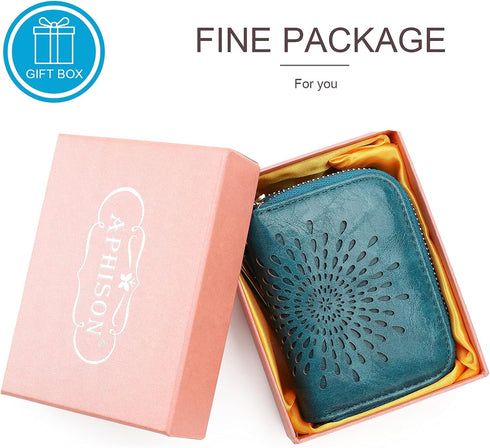APHISON RFID Credit Card Holder Double Zipper Card Case Small Wallets for Women Leather Multifunctional Holders Sunflower style Ladies Girls/Gift ...