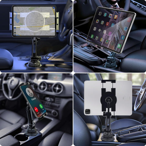 Cup Holder Car Tablet Mount, 360° Adjustable 2-Arm Stand Holder for iPad Pro 12.9/11/10.5/9.7/Air/Mini 6/5/4, Samsung Galaxy Tab/Z Fold 4/3, Amazo...