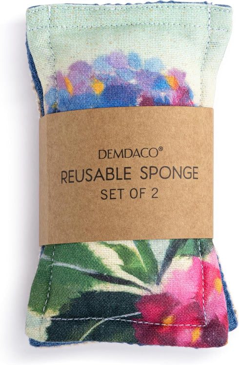 DEMDACO byDesign Serving Collection Hydrangea Ajisai Watercolor 3 x 5 All Cotton Kitchen Dish Sponge Set of 2...