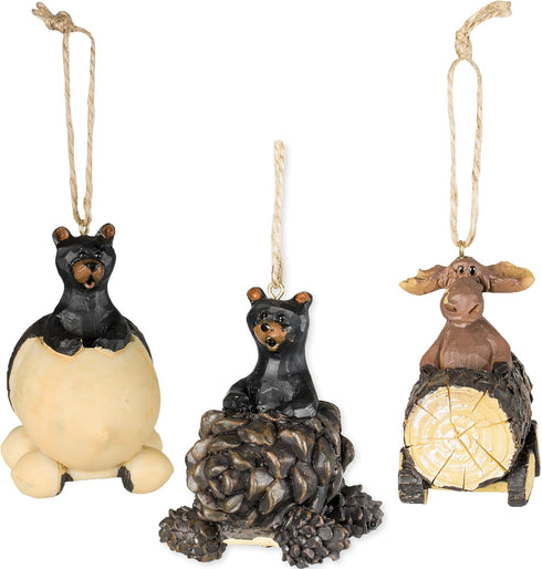 Slifka Sales Co. Bear & Moose Driving Christmas Ornaments 3 Piece Decorative Set...