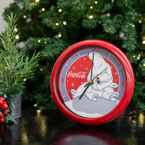 Mark Feldstein & Associates Coca Cola Polar Bear Hugs Festive Red 8 inch Holiday Carol Sound Clock...