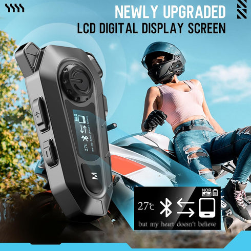 Motorcycle Bluetooth 5.4 Headset with LCD Screen,Motorcycle Helmet Speakers with 2 Mic,3D Stereo Sound,48h Music&FM,Noise Reduction and Waterproof...