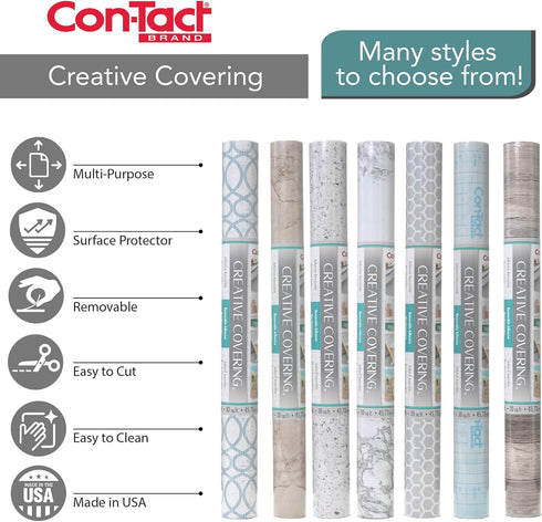 Con-Tact Brand Creative Covering, Self-Adhesive Shelf Liner, Multi-Purpose Vinyl Drawer Liner, Easy To Use And Apply, 18'' X 9', Sonoma...