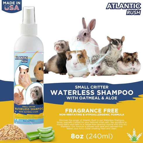 Waterless Shampoo for Small Critters- 8oz Small Animal Fragrance Free, & Crulety Free Dry Shampoo - No Rinse Shampoo for Pet Ferrets, Guinea Pigs,...