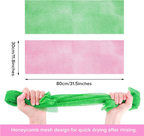 2 Pcs African Net Sponge, African Exfoliating Premium Bathing Sponge Wash Net, Long Nylon Back Washcloth Towel for All Skin Daily Back Body Scrub ...