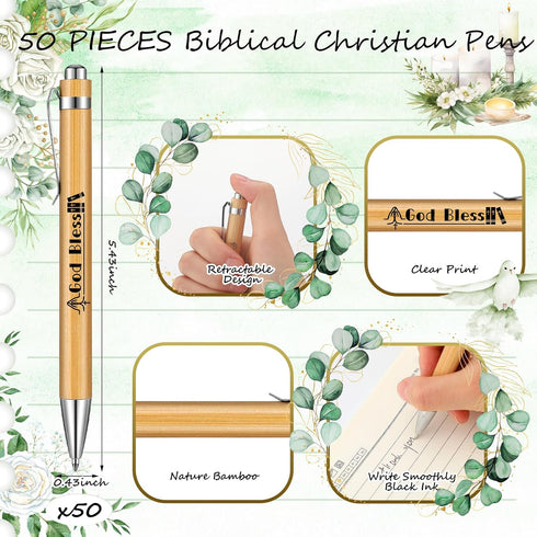 60 Pcs Christian Gifts Bulk Include Bible Verse Inspirational Bamboo Pens Religious Cards and Twine Ropes First Communion Favors Baptism Favors fo...