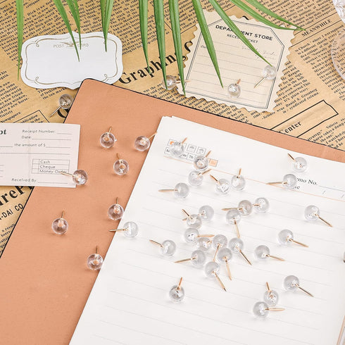 100pcs Thumb Tacks, Rose Gold Flat Push Pins with Storage Box, Clear Round Push Pins Bulletin Board Push Pins for Cork Board Rose Gold Office Supp...