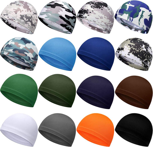 Geyoga 16 Pieces Cooling Skull Cap Sweat Wicking Helmet Liner Cycling Cap Running Hat Motorcycle Beanie Liner for Men Women Multicoloured...