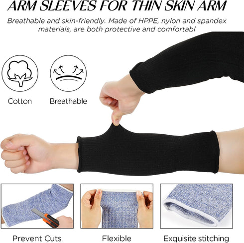 Neer 4 Pair Protective Arm Sleeves for Thin Skin Anti-Cut Burn Resistant Cover Forearm Sleeve for Cooking Construction(Black, Blue, Gray, Yellow, ...