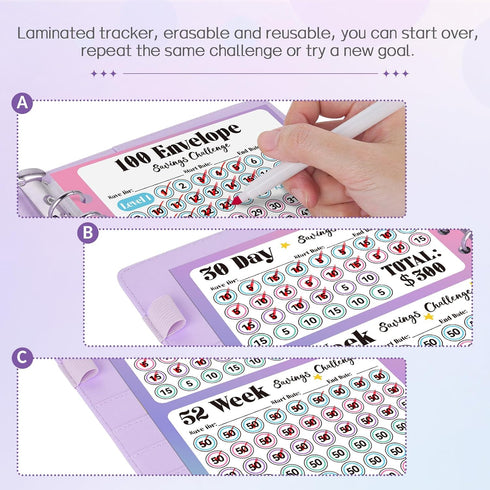 Sooez 100 Envelopes Money Saving Challenge, Savings Challenges Book with Envelopes, Flexible Saving $5050, 2600, 300, Savings Binder with 100 Pock...