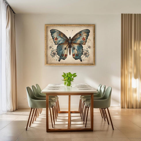 Posterizer 1 pcs- Blue butterfly next to small flowers-Art for Animal Lovers-Floral Botanical Art- Gift for Men Women Entrepreneur Teens-Living Ro...