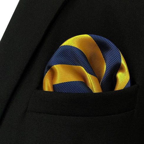 S&W SHLAX&WING Striped Pocket Squares for Men Yellow Royal Blue Stripes Accessories...