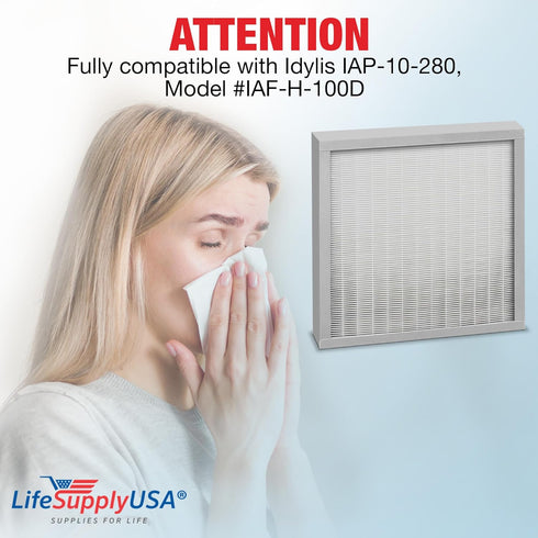 LifeSupplyUSA HEPA Filter Replacement Compatible with Idylis Air Purifiers IAP-10-280, Model # IAF-H-100D...