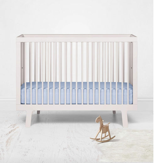Bacati - ONE Solid Boys 100% Cotton Percale Universal Baby US Standard Crib or Toddler Bed Fitted Sheet (Light Blue)...