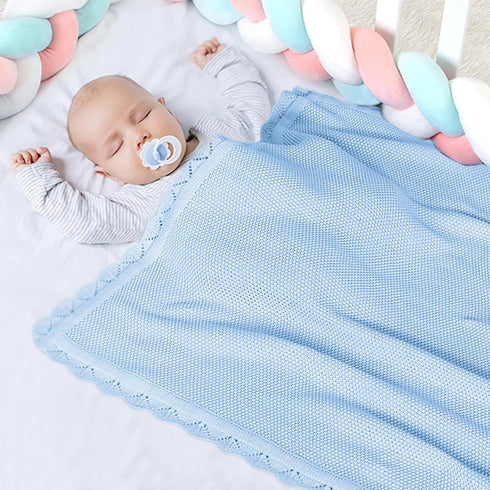 100% Cotton Baby Blanket Knit Lace Soft Warm Toddler Blanket,30 x 40 Inches?Sky Blue...