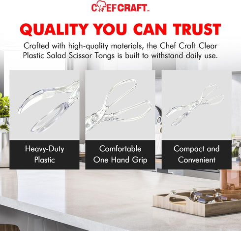 Chef Craft Premium Salad Scissor Tongs, 11.25 inch, Clear...