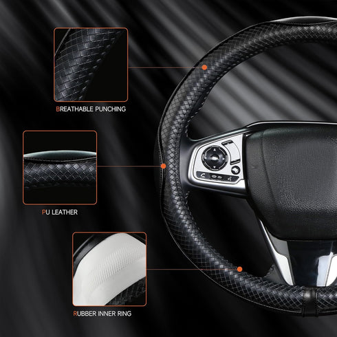 Black Steering Wheel Cover?Heavy Duty?Anti-Slip, Safety, Soft, Leather Steering Wheel Cover,Adaptable to 14.5-15 inches Steering Wheel...