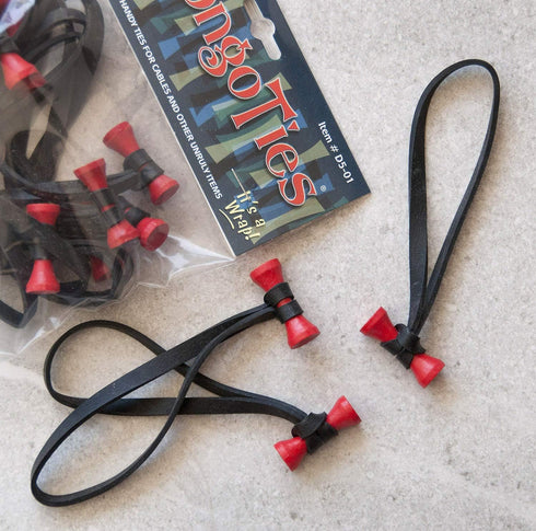 RED & BLACK "Lava" Bongo Ties - 10 Pack "Style-D" ~ Professional cable ties made of natural rubber and bamboo ~ HANDY TIES FOR CABLES AND OTHER UN...