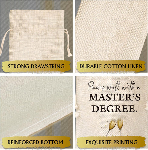 Pairs Well With A Master's Degree Wine Gift Bag, Wine Bag Gifts for Masters Degree Students Graduation, Graduation Gifts for Him Her, Cotton Linen...