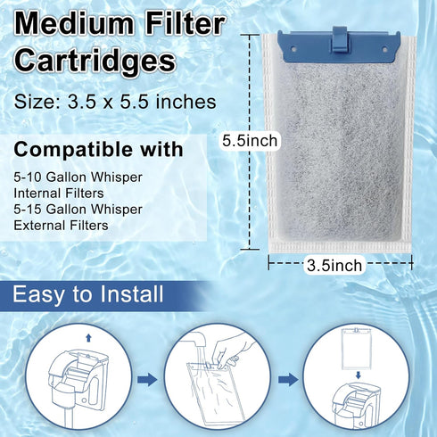 6 Pack Filter Cartridge for Tetra Whisper Bio-Bag Filters, Medium Replacement Filter Cartridges for Aquariums Compatible with Tetra Whisper Filter...