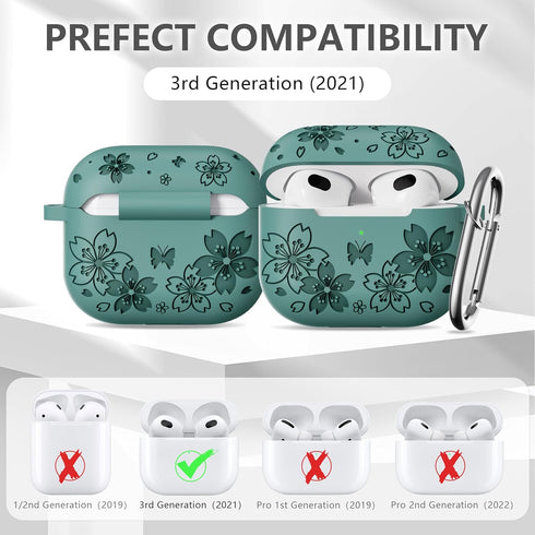 for Airpods 3rd Generation Case - Silicone Case Compatible with Airpods Case 3rd Generation - Butterfly Flowers Engraved Design for Airpods 3rd Ge...