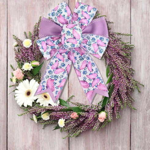 4Rolls 20 Yards Floral Wired Edge Ribbon Purple Lavender Butterfly Printed Burlap Ribbon for Gift Wrapping Wreath Bow Making Craft for Wedding Bri...