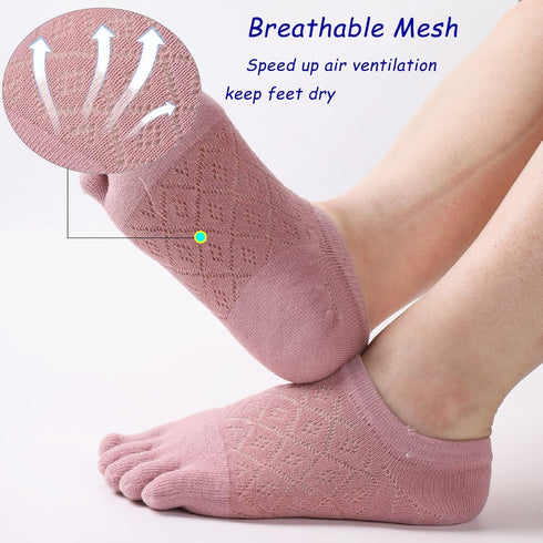 Women's Toe socks Cotton Lightweight No Show Five Fingers Running Socks 4 Pack...