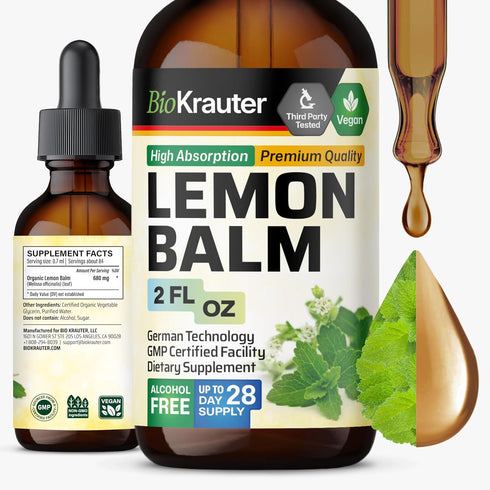 BIO KRAUTER Lemon Balm Leaf Extract - Vegan Melissa Lemon Balm Tincture for Calmness Support - Sugar & Alcohol-Free - 2 Fl. Oz....
