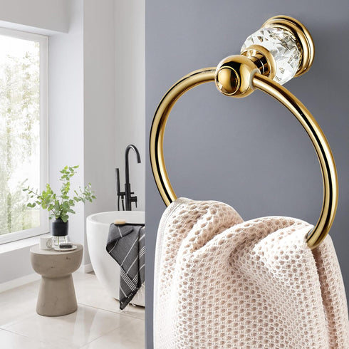WINCASE Crystal Towel Ring, Gold Towel Holders for Bathrooms, Round Hand Towel Rack Wall Mounted Decorative...