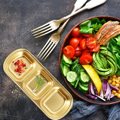 DOITOOL 2Pcs Stainless Steel Dipping Bowls,3 Compartment Appetizer Serving Tray,Soy Sauce Dish Serving Dishes Appetizer Plates for Soy Sauce, Ketc...