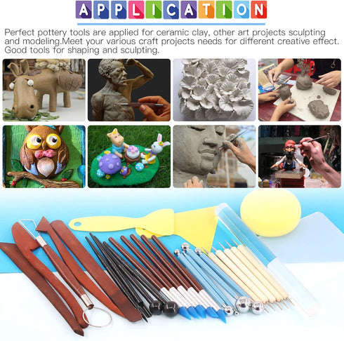 Glarks 28Pcs Carving Modeling Clay Sculpting Tools Set Including Plastic Modeling Tools, Dual-End Dotting Clay Tools, Ball Stylus, Silicone Tip Pe...