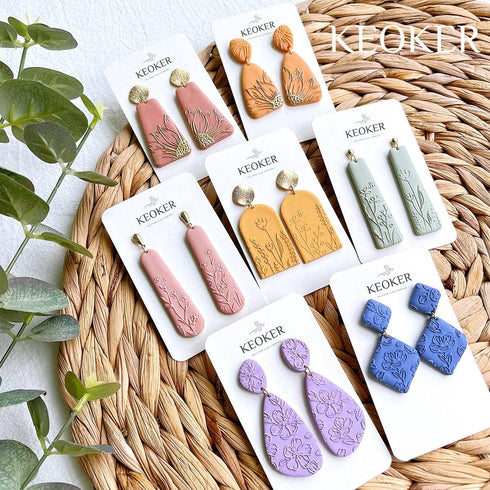 Keoker Polymer Clay Texture Sheets, Clay Texture Mat for Making Earrings Jewerly, Polymer Clay Earrings Tools (No.5 Floral)...