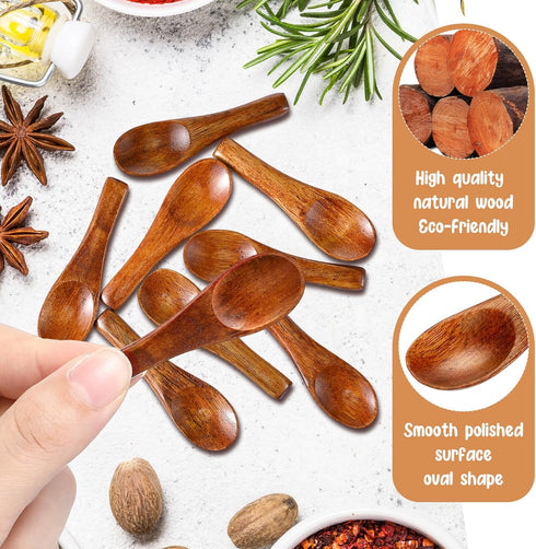 8 Pcs Handmade Tiny Wooden Spoons, 2.3 Inch Mini Condiment Spoons for Sauces Salt Small Wooden Spoons for Spices, Dips, Sugar, Honey and More...