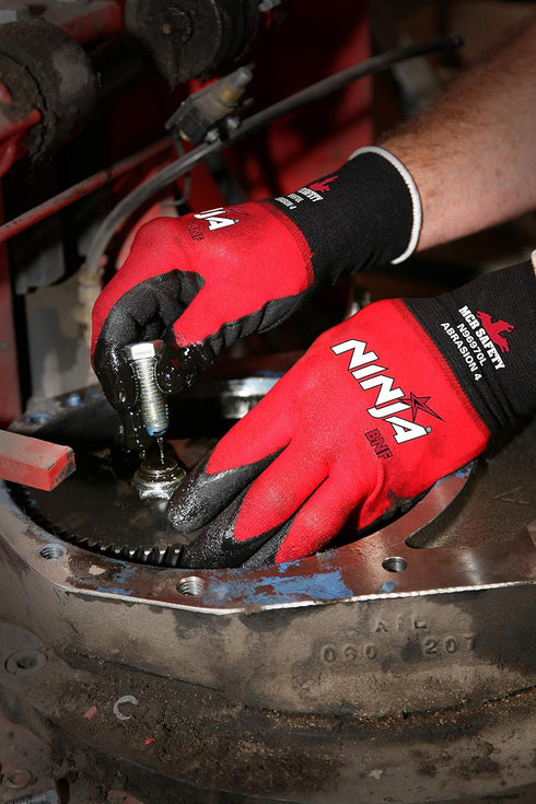 MCR Safety Gloves N96970L BNF Ninja 18 Gauge Nylon/Spandex Shell NFT Palm and Fingertip Coated Work Gloves, Large, 1 Pair, Black...