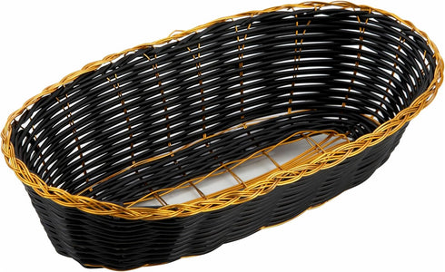 Winco Oblong Woven Basket, 9-Inch by 6.5-Inch by 2.25-Inch, Black with Gold Trim...