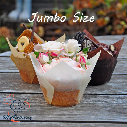 (JUMBO EXTRA LARGE size) Natural+Brown+White Tulip Baking Cups 2-1/4"(Base diameter) x 3-3/4"(Wall height) Greaseproof paper baking cupcake Muffin...