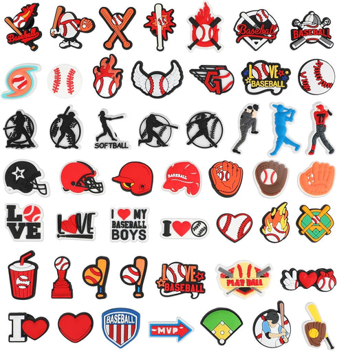 50Pcs Baseball Sports Shoe Charms, Charms Baseball and Non-Repeat Sports Charms for Boys, Gift Decor PVC clog Shoe Charms for Teens Man Party Favo...