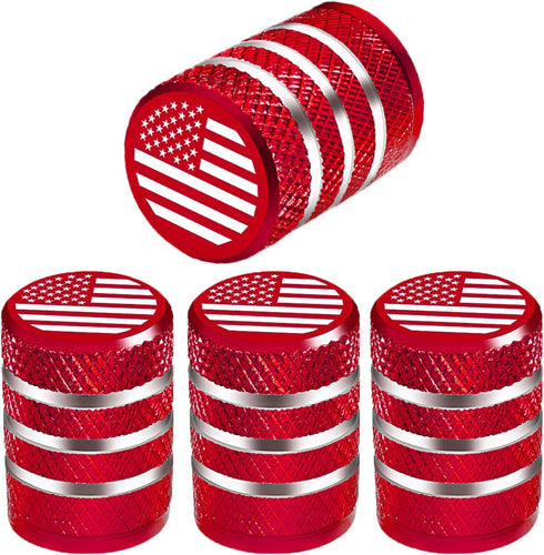 Red Valve Stem Covers American Flag Valve Stem Cap for Car Tires with Plastic Liner Tire Valve Caps, Corrosion Resistant, Leak-Proof, Universal fo...