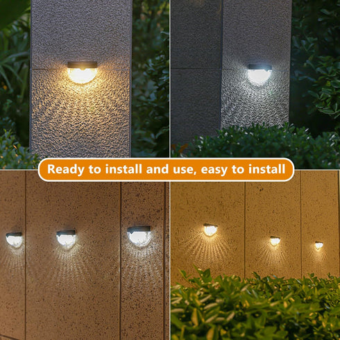Houkiper Solar Fence Lights, Led Solar Powered Outdoor Wall Light, 2 Pack Solar Lights Outdoor Waterproof IP65 Warm White Lights for Garden Courty...