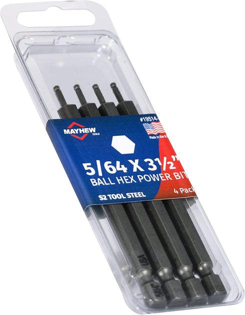 Mayhew Tools 19514-4 USA SAE Ball Hex Power Bit, 5/64 x 3.5", 4-Pack...