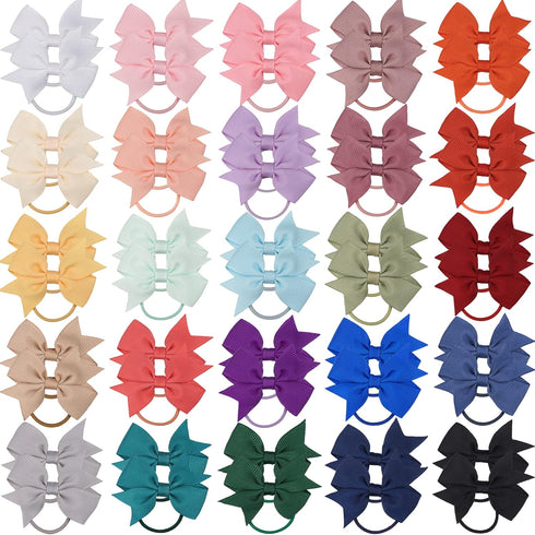 50PCS 2Inch Hair Bows Ties Baby Girls Kids Children Rubber Bands Grosgrain Ribbon Hair Bows Elastic Hair Ties Bands Ponytail Holders Hair Accessor...