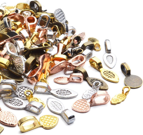 Glue on Bails, 100 Gram Mixed Tibetan Style Glue on Bails Pendants Alloy Flat Pad Bails Tag Charms Connector Hanger for Earring Necklace Jewelry F...