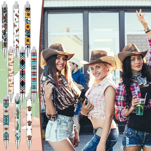 36 Pcs Western Theme Pens Bulk Print Ballpoint Pens Cowboy Pens Western Cowboy Party Favors Black Retractable Gel Pens School Office Supplies for ...