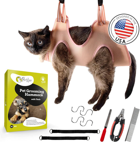 Dog Grooming Hammock with Cat Nail Clippers - 10 in 1 Pet Grooming Hammock for Dog with Nail Trimmers, Nail File, Comb - Cat & Dog Hammock for Gro...