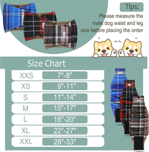 Premium Male Dog Wraps - High Absorbency Male Dog Diapers (Pack of 3) - Washable Belly Band for Male Dogs Incontinence and Puppy Training (Plaid, ...