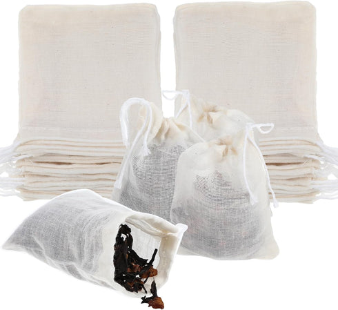 20PCs Cotton Muslin Bags with Drawstring, 3x4 Inches Reusable Sachet Bags, Spice Bags for Cooking Soup, Natural Unbleached Tea Bags for Loose Tea,...