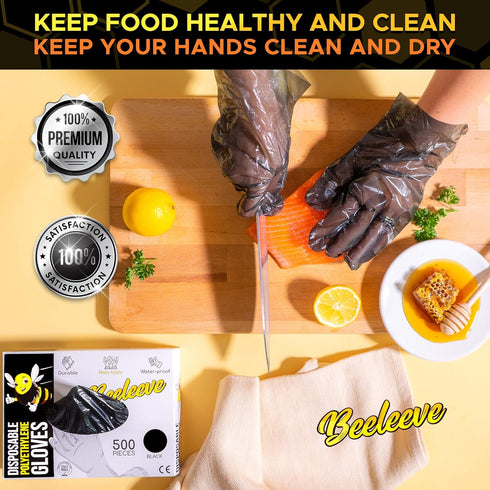 [500-Box Disposable Plastic Poly Gloves - One Size Fits Most - Color Variants - Single-Use Hand Covers for Food Safe Handling, Preparation, Kitche...